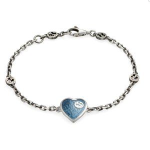 RARE NIB GUCCI INTERLOCKING G GG  925 SILVER HEART CHARM PENDANT ENAMEL BRACELET